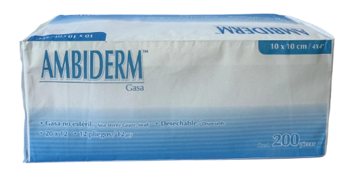 Gasas AMBIDERM - 10x10cm, 12 Pliegues, Tejido 20x12, Paquete x200 Unidades