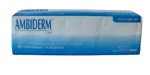 Gasas AMBIDERM - 7.5x5cm, 12 Pliegues, Tejido 20x12, Paquete x200 Unidades