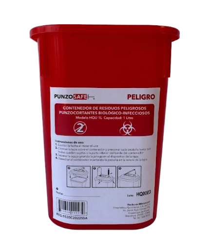Contenedor para Residuos Punzocortantes RPBI Rojo - 1 Litro