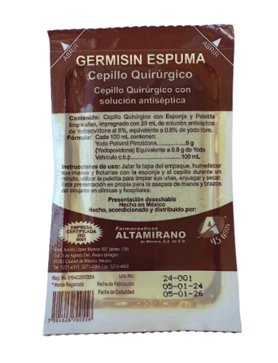Cepillo Quirúrgico GERMISIN Espuma - Con Yodopovidona 0.8%, Individual