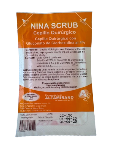 Cepillo Quirúrgico NINA SCRUB - Con Gluconato de Clorhexidina al 4%, Individual