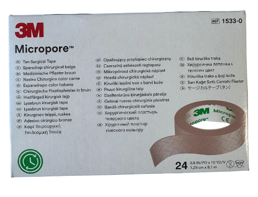 Cinta Quirúrgica 3M Micropore - 1.25cm x 9.1m, Color Piel, Caja x24 Rollos.