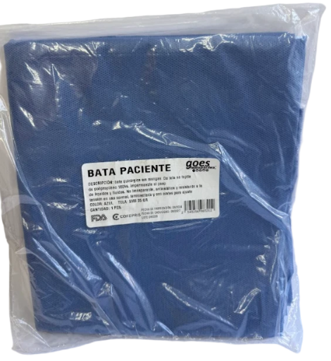 Bata para Paciente - Tela SMS 35 g, Azul, Talla Única, Desechable