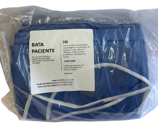 Batas para Paciente - Tela SMS Azul, Paquete x10 Unidades, Desechables