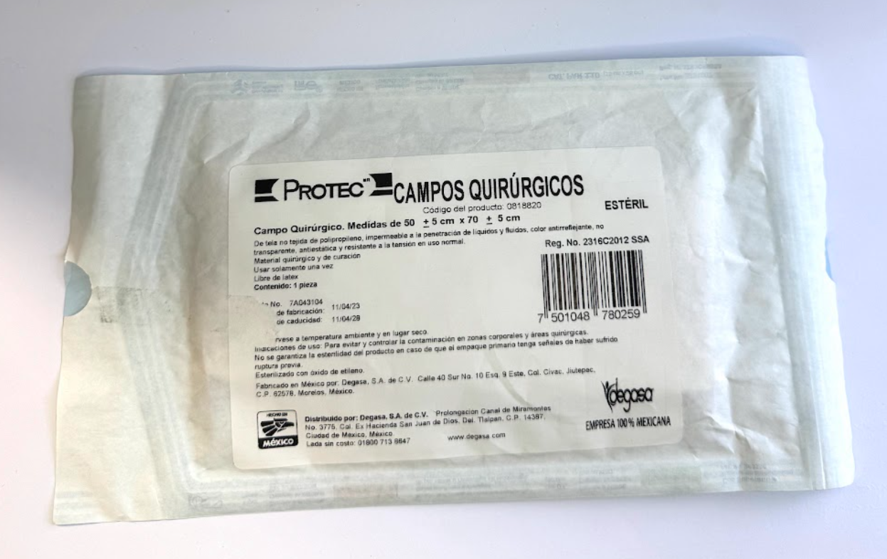 Campo Quirúrgico PROTEC - Estéril, 50x70cm, Tela No Tejida, Paquete 10 piezas.