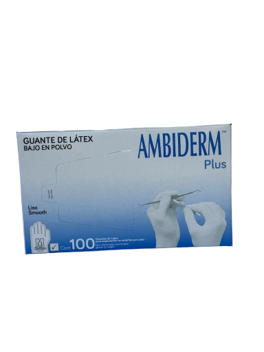 Guante de Latex No esteril. Ambiderm. Talla: M. C/100 pz.