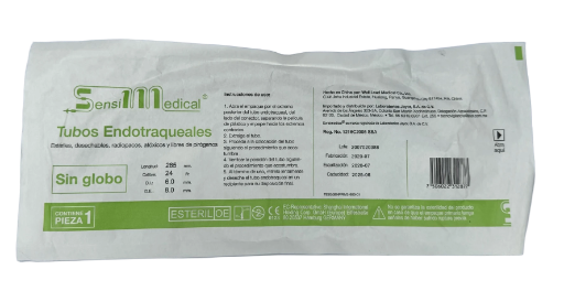 Tubo Endotraqueal. Sin Globo. Mca. SensiMedical.