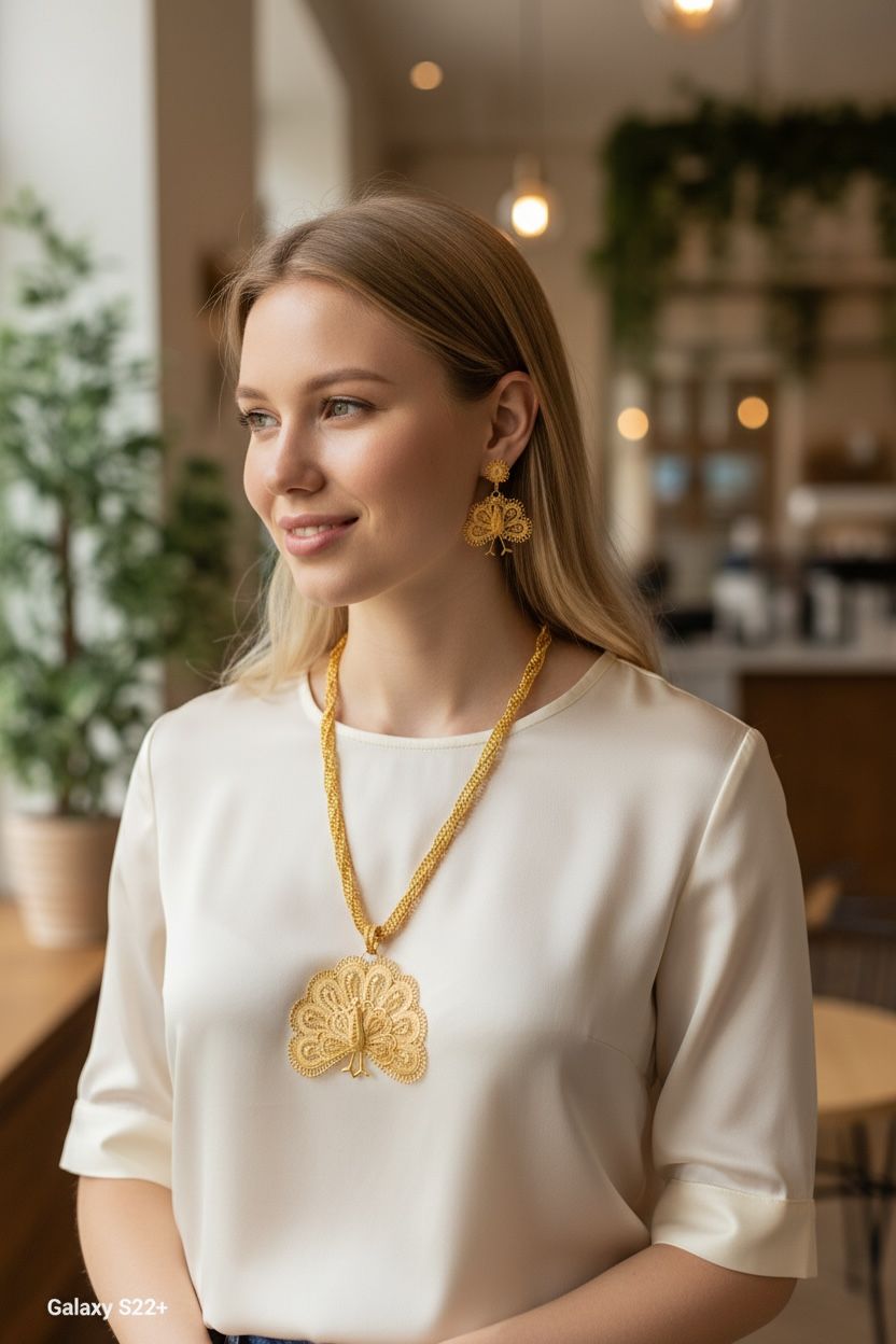 Conjunto de joyería en filigrana de pavo real