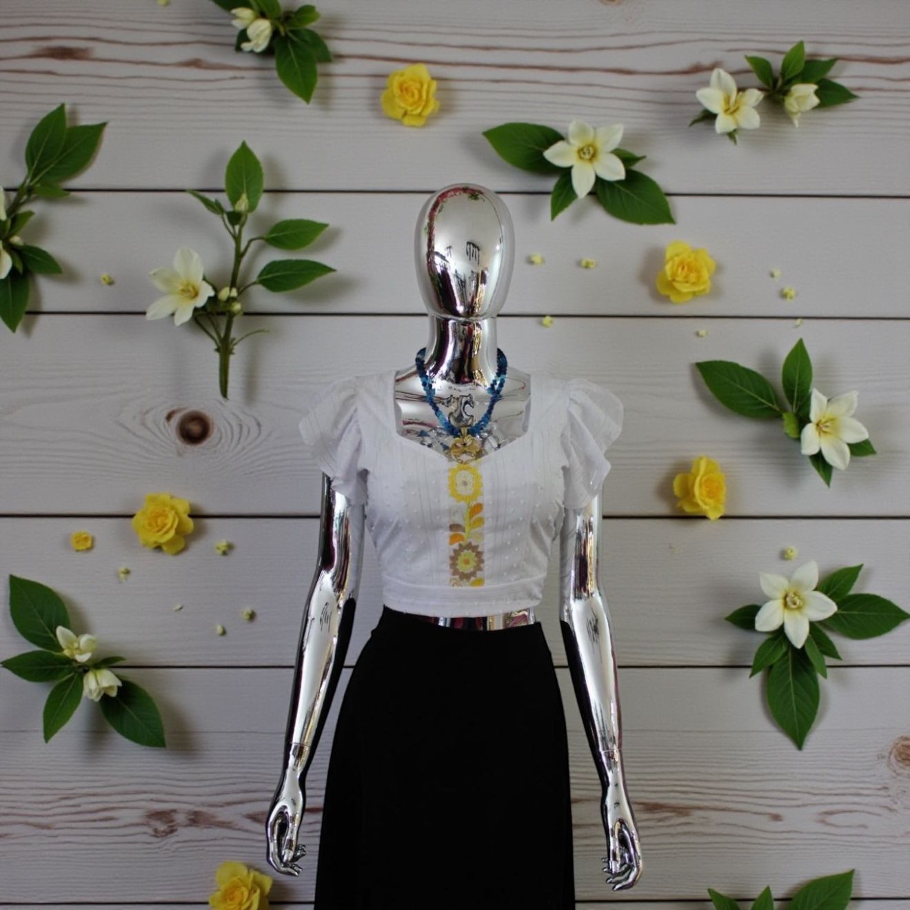 BLUSA CACTUS MEDIANAS CON BORDADO MAZATECO