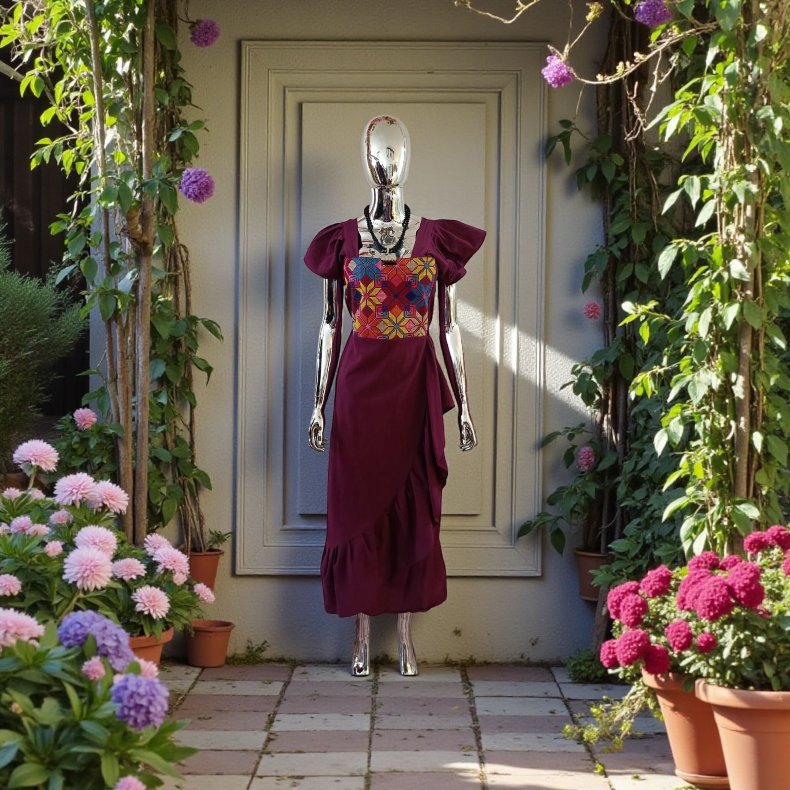 Vestido con Bordado Zinacantán en maquina de pedal Olanes