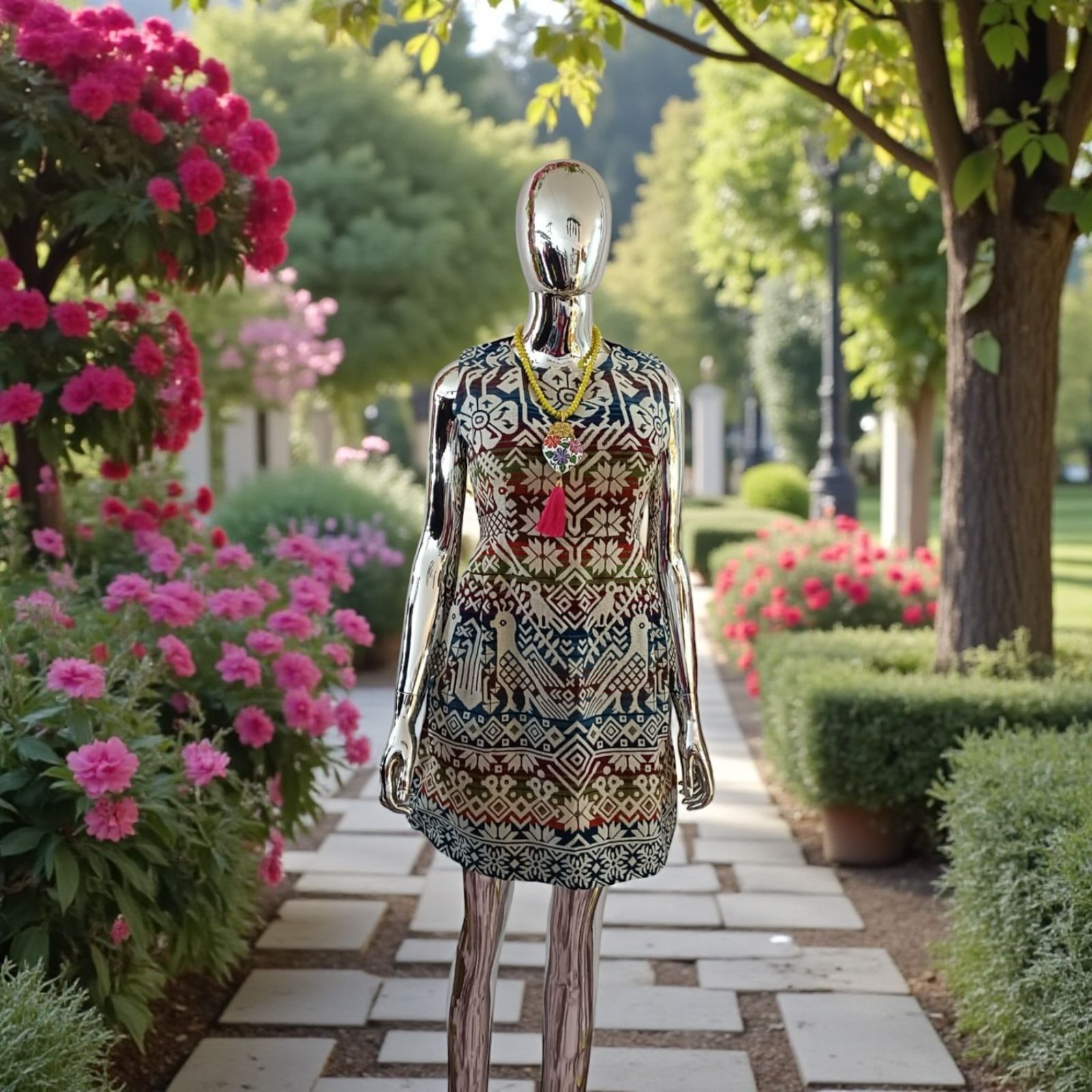 VESTIDO EN TELA DE REBOZO A MAQUINA UNITALLA