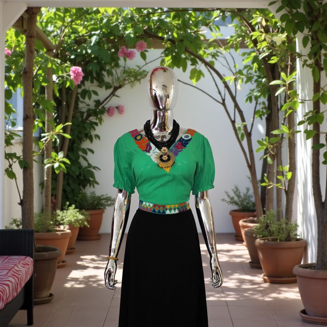 BLUSA CORTE V EXTRA GRANDE BORDADO MAZATECO