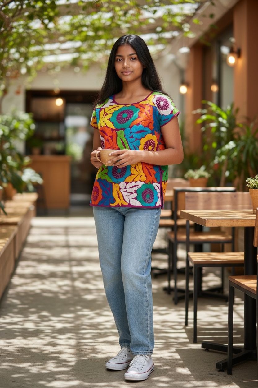 Blusa Bordado Mazateco de colores