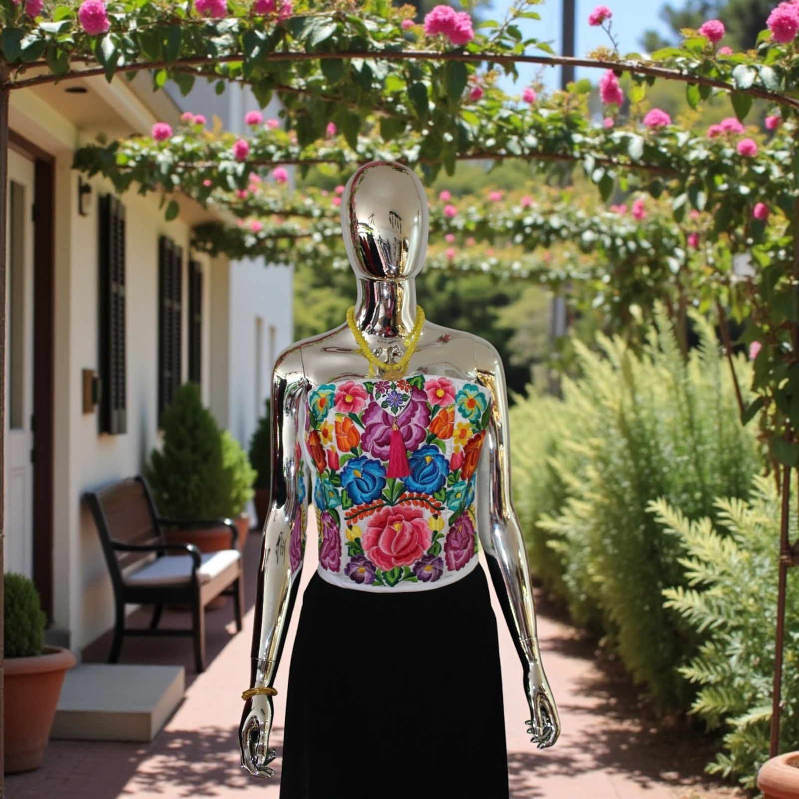 Corset con Bordado Istmeño en Fondo Blanco