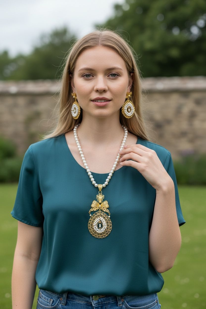 Juego de Joyeria de Filigrana con Perlas