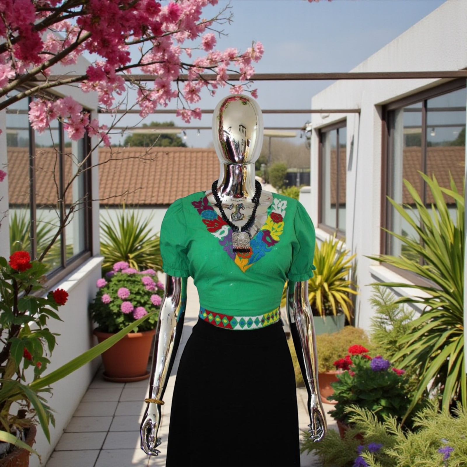 BLUSA CORTE V MEDIANA BORDADO MAZATECO