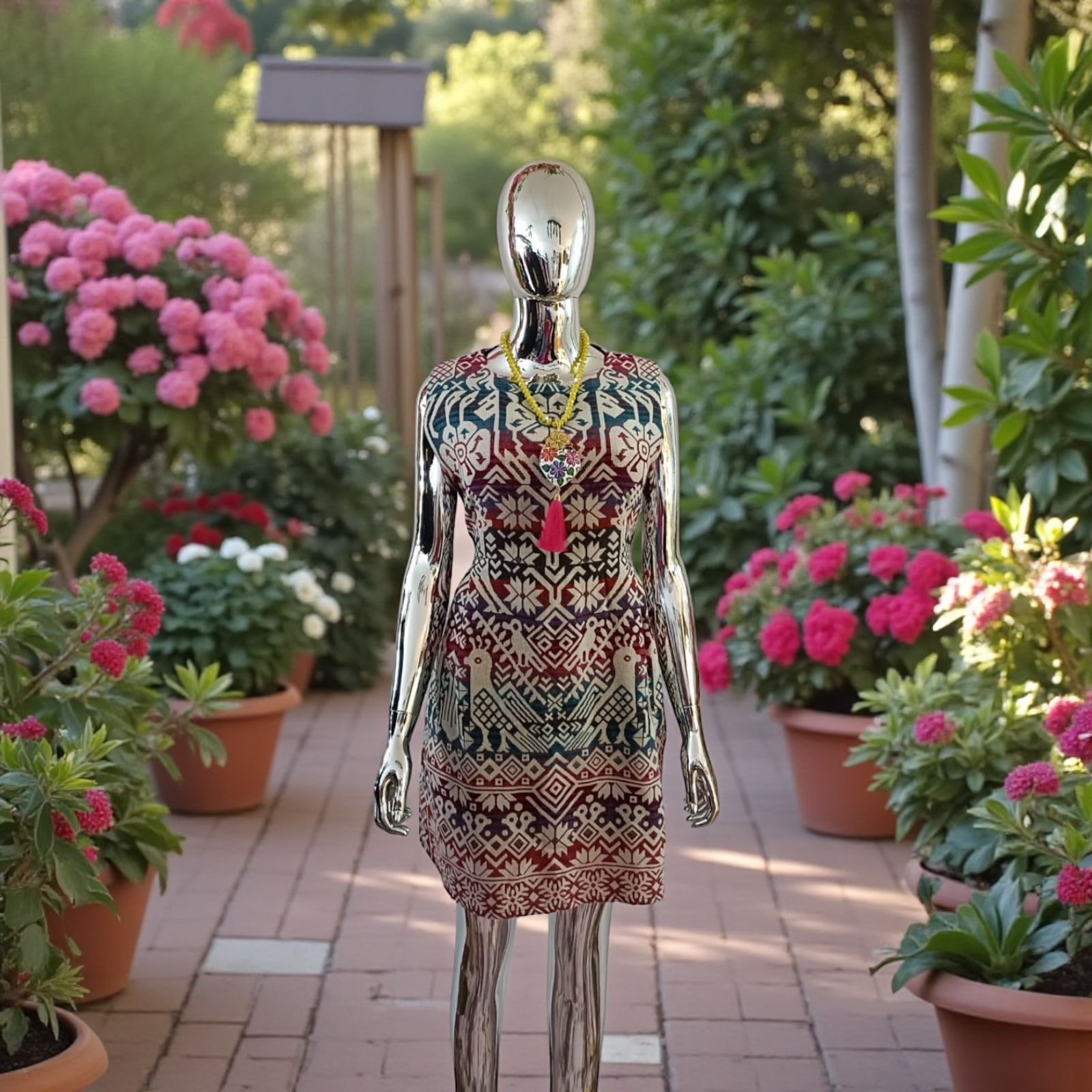 VESTIDO EN TELA DE REBOZO A MAQUINA UNITALLA