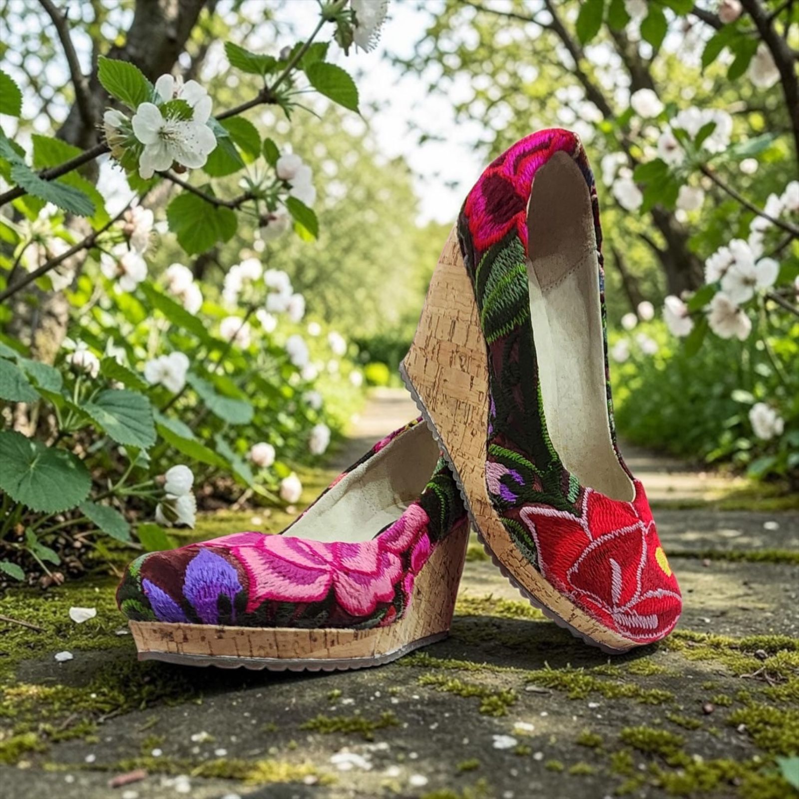 Zapatos de tacón Corcho bordados