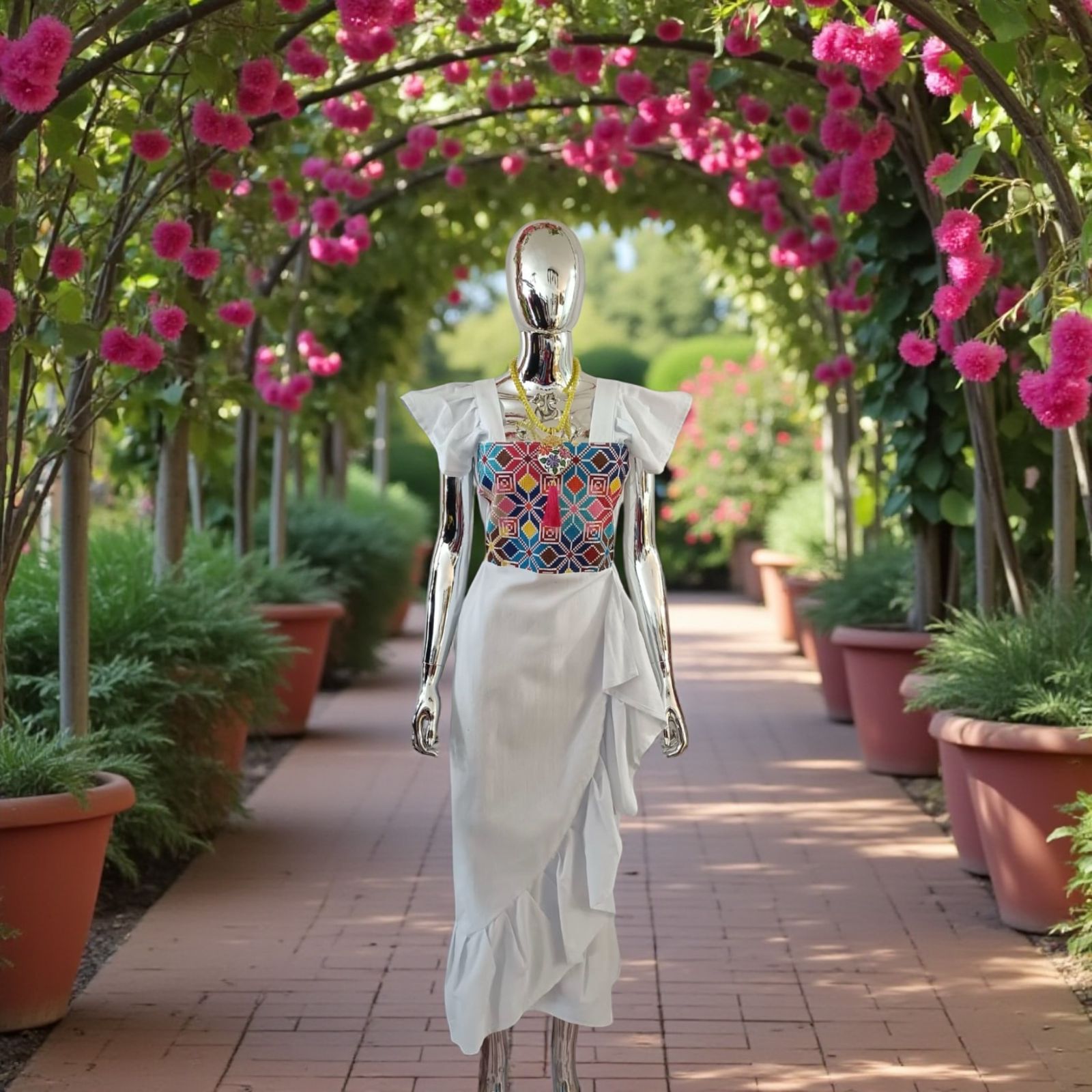 Vestido con Bordado Zinacantán en maquina de pedal Olanes