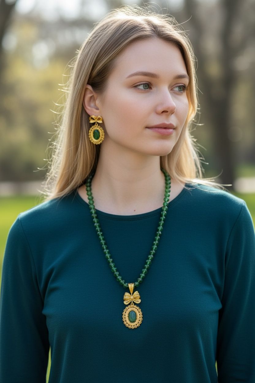 Conjunto de joyería moño verde