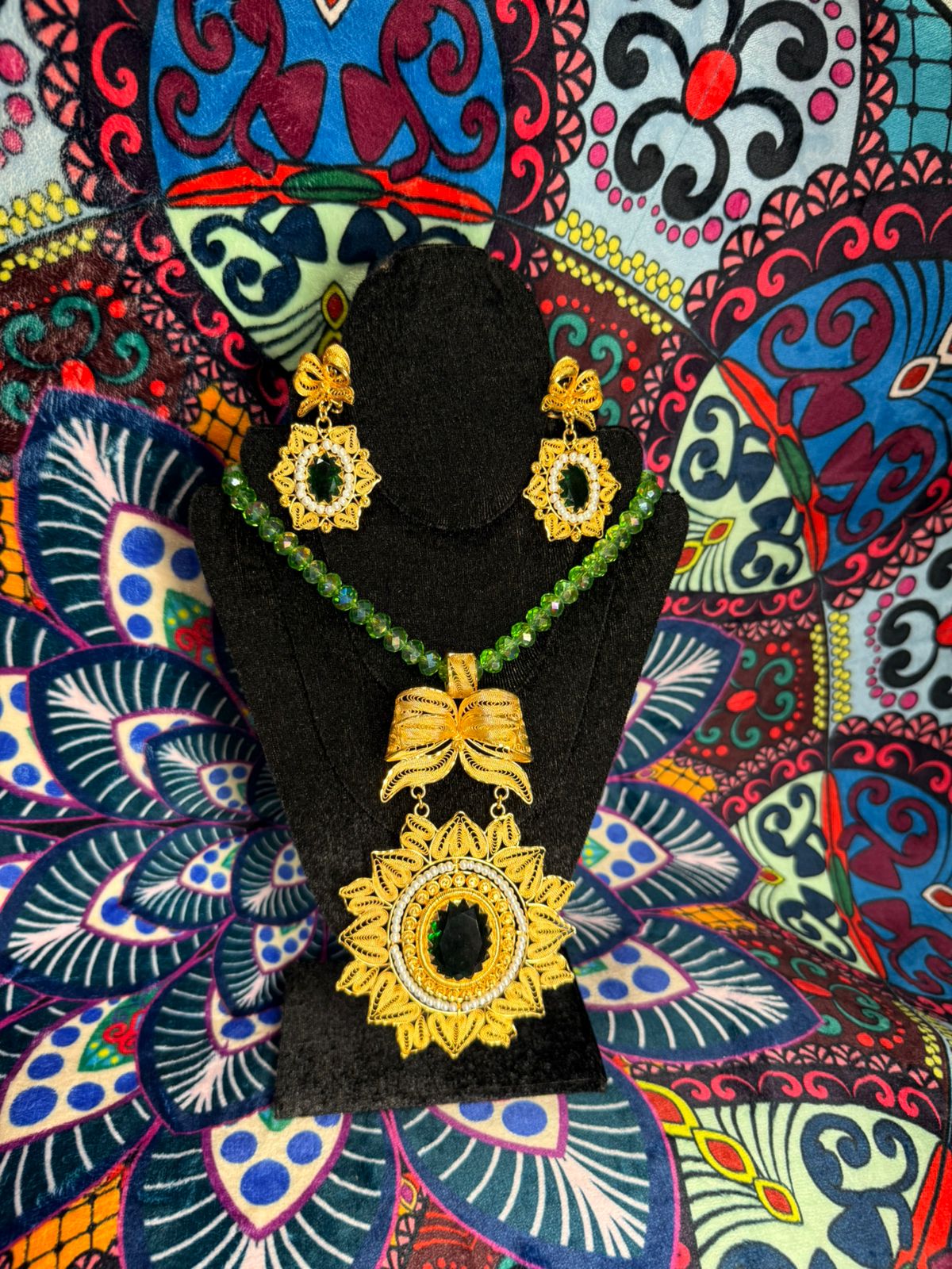 COORDINADO MOÑO FLORAL VERDE