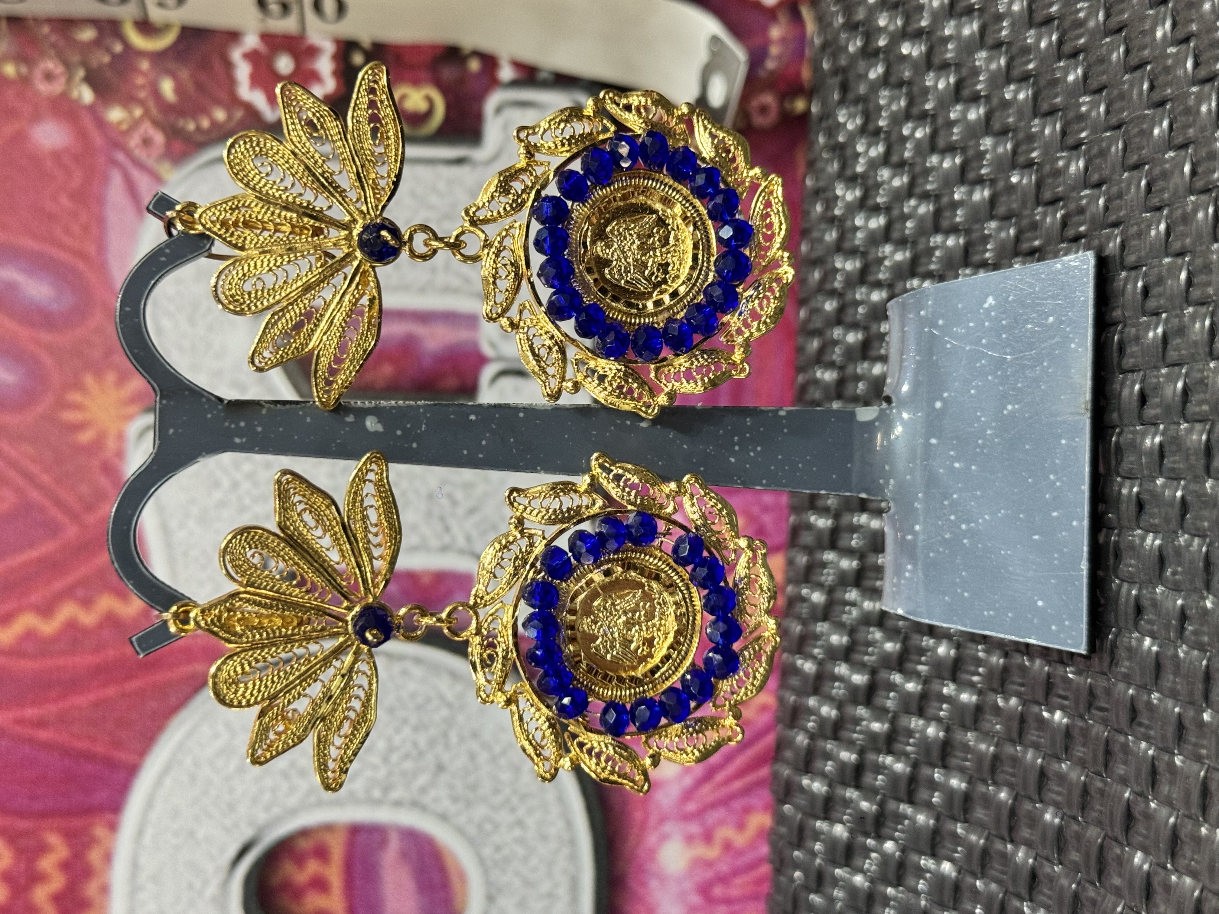 Pendientes Moneda -  Dorados con azul