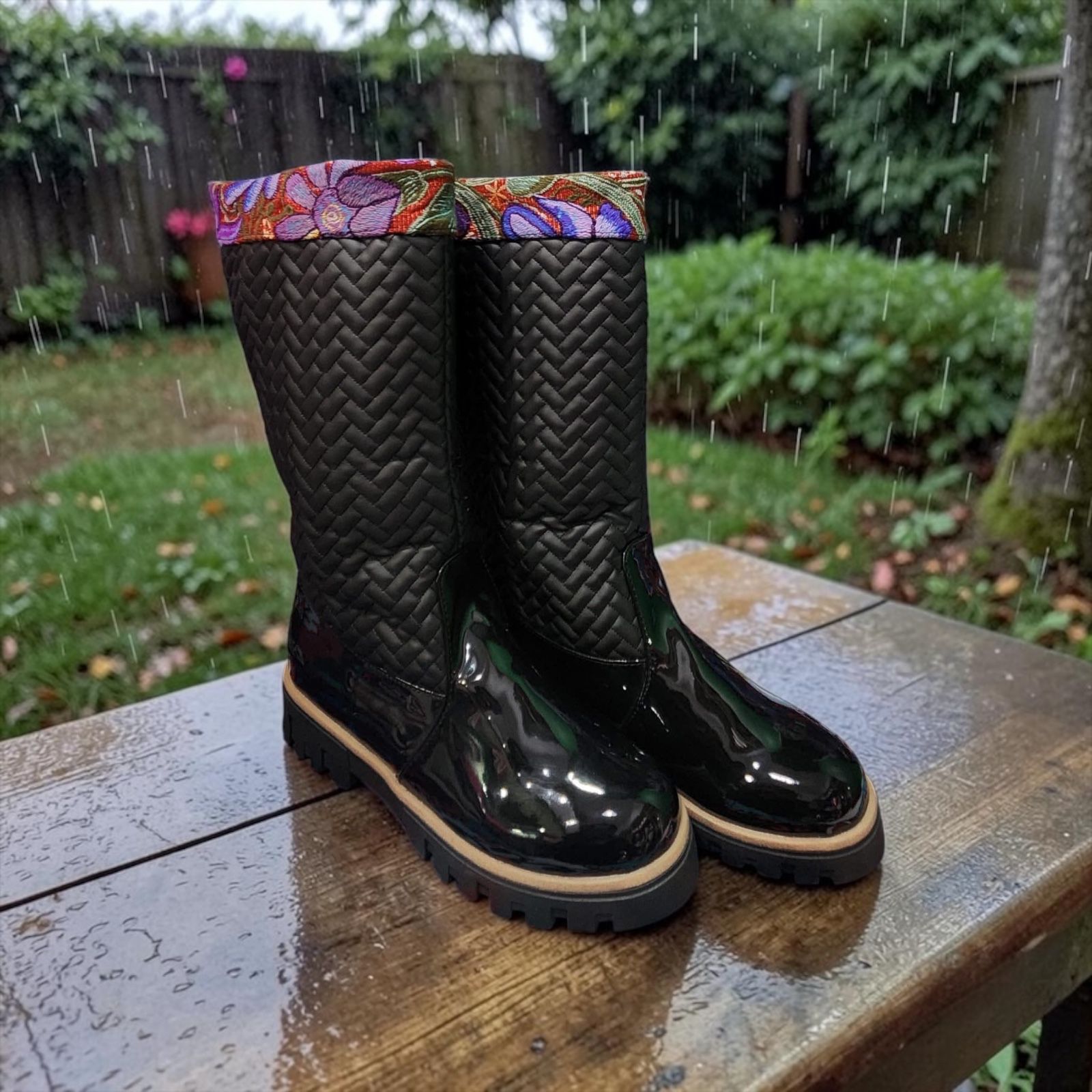 Botas Negras de Lluvia con Bordado