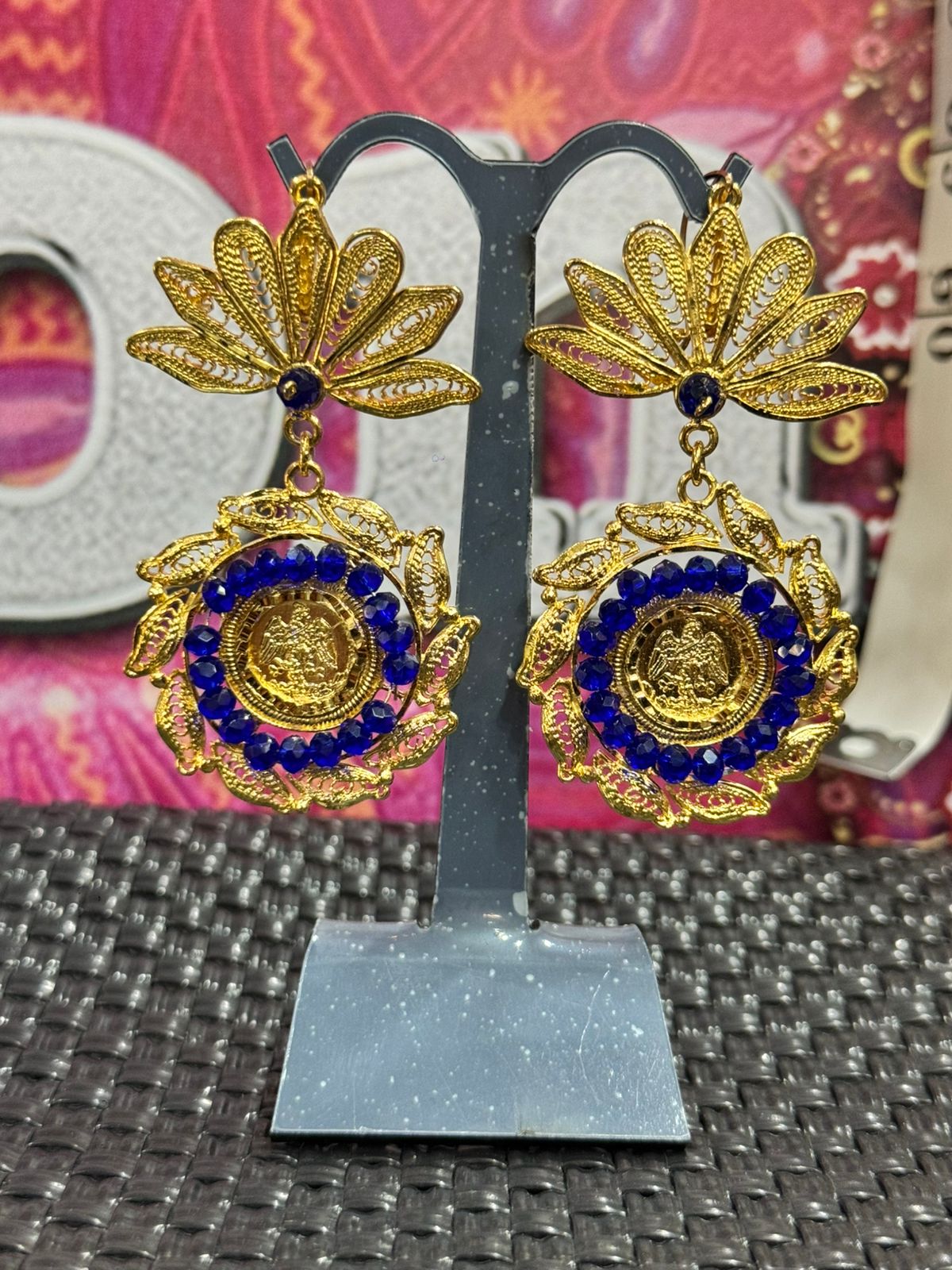 Pendientes Moneda -  Dorados con azul