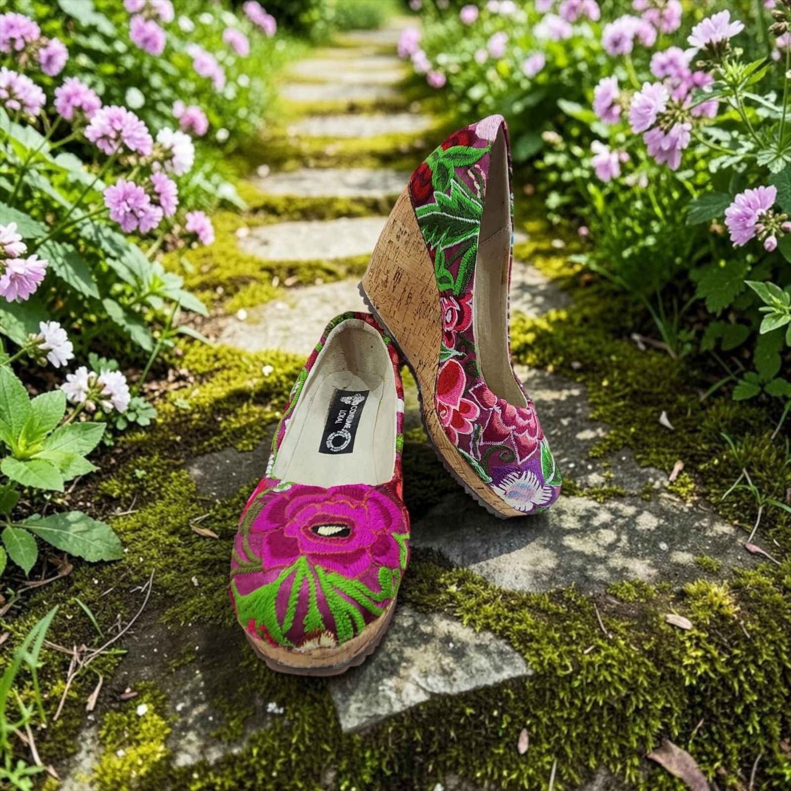 Zapatos de tacón Corcho bordados