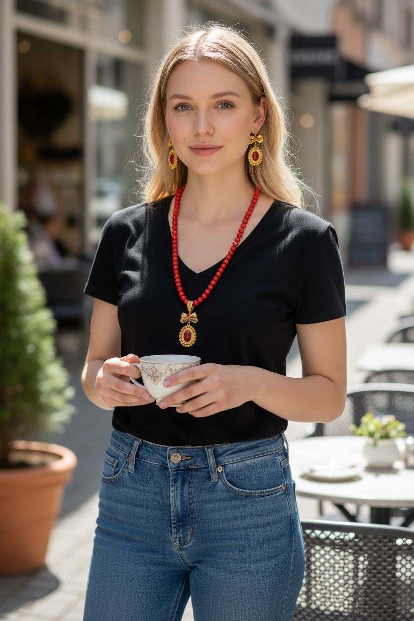 Conjunto de joyería moño rojo