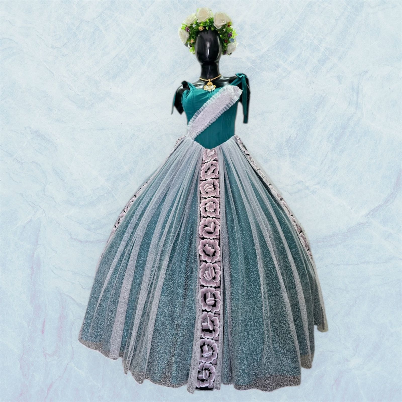 Vestido Ampón Bordado Istmeño y Chinanteco