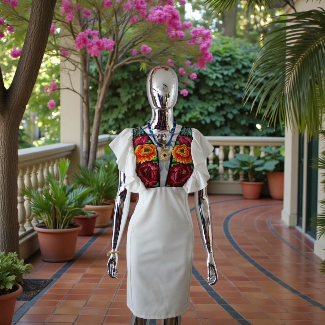 VESTIDO ISTMEÑO CON OLANES UNITALLA