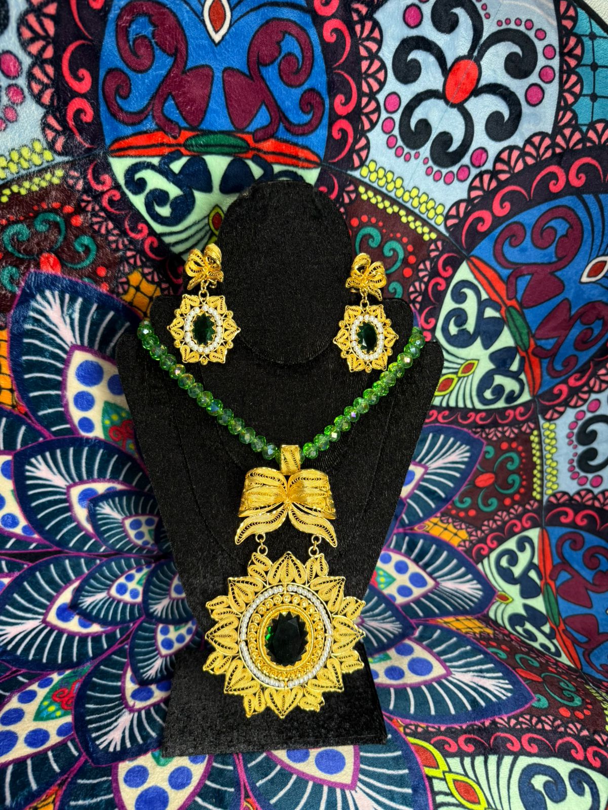 COORDINADO MOÑO FLORAL VERDE