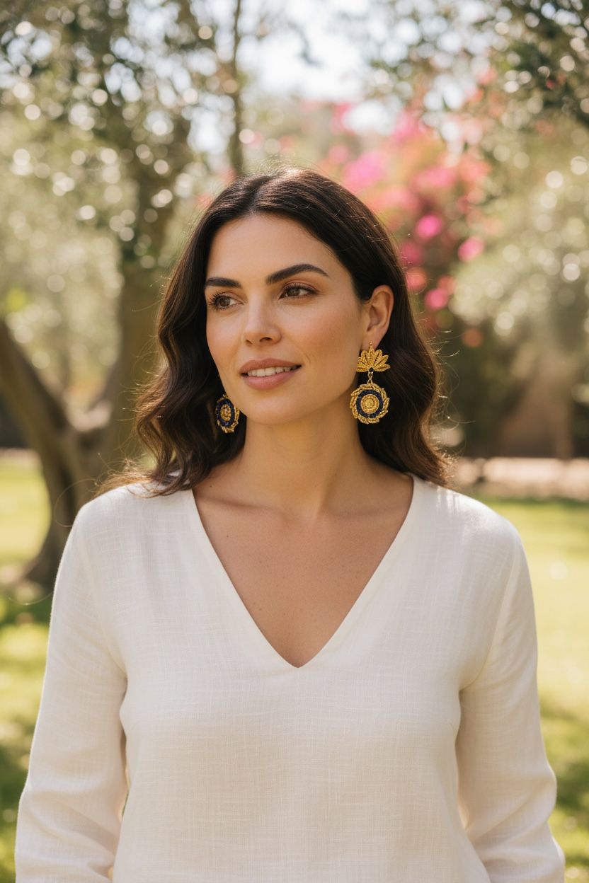 Pendientes Moneda - Dorados con azul