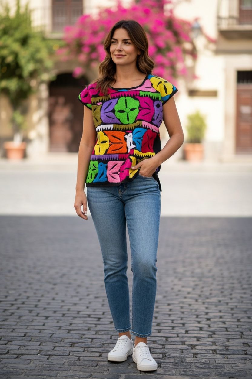 Blusa Bordado Mazateco de colores 3