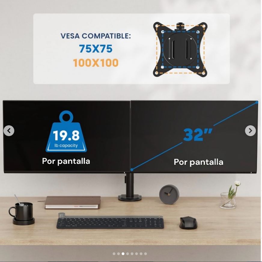 Soporte dual monitor VESA: 75×75 / 100×100