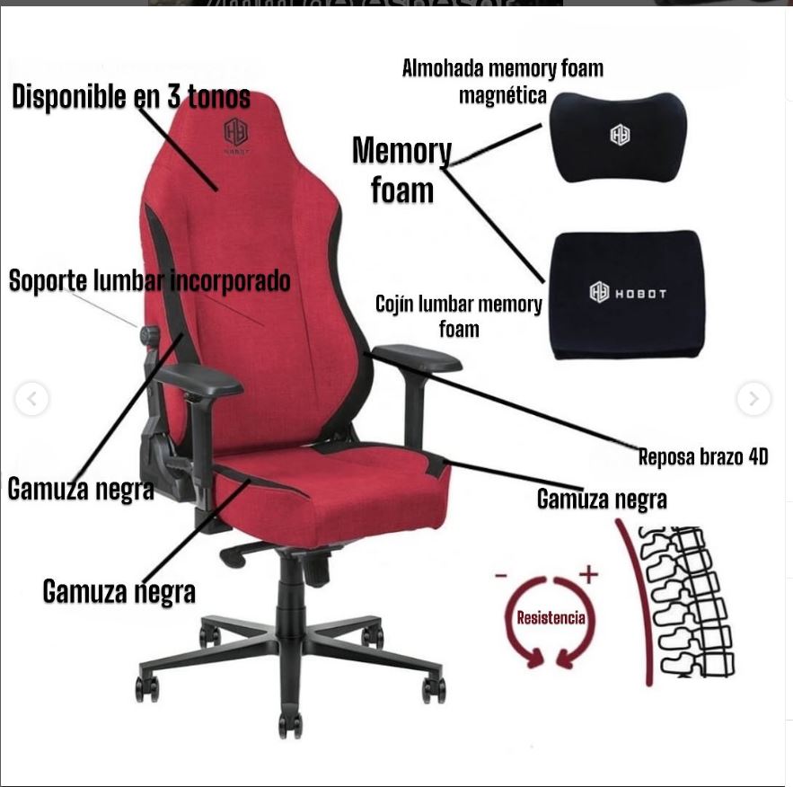 Silla ergonómica tamaño XL de tela Hobot