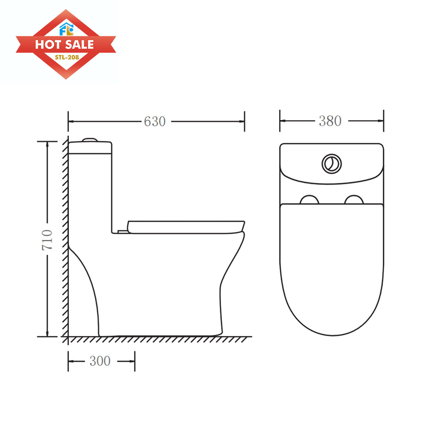   Fluor Hotsale S-Strap Water-Saving One Piece Toilet and Stylish Design Pedestal Basin Set