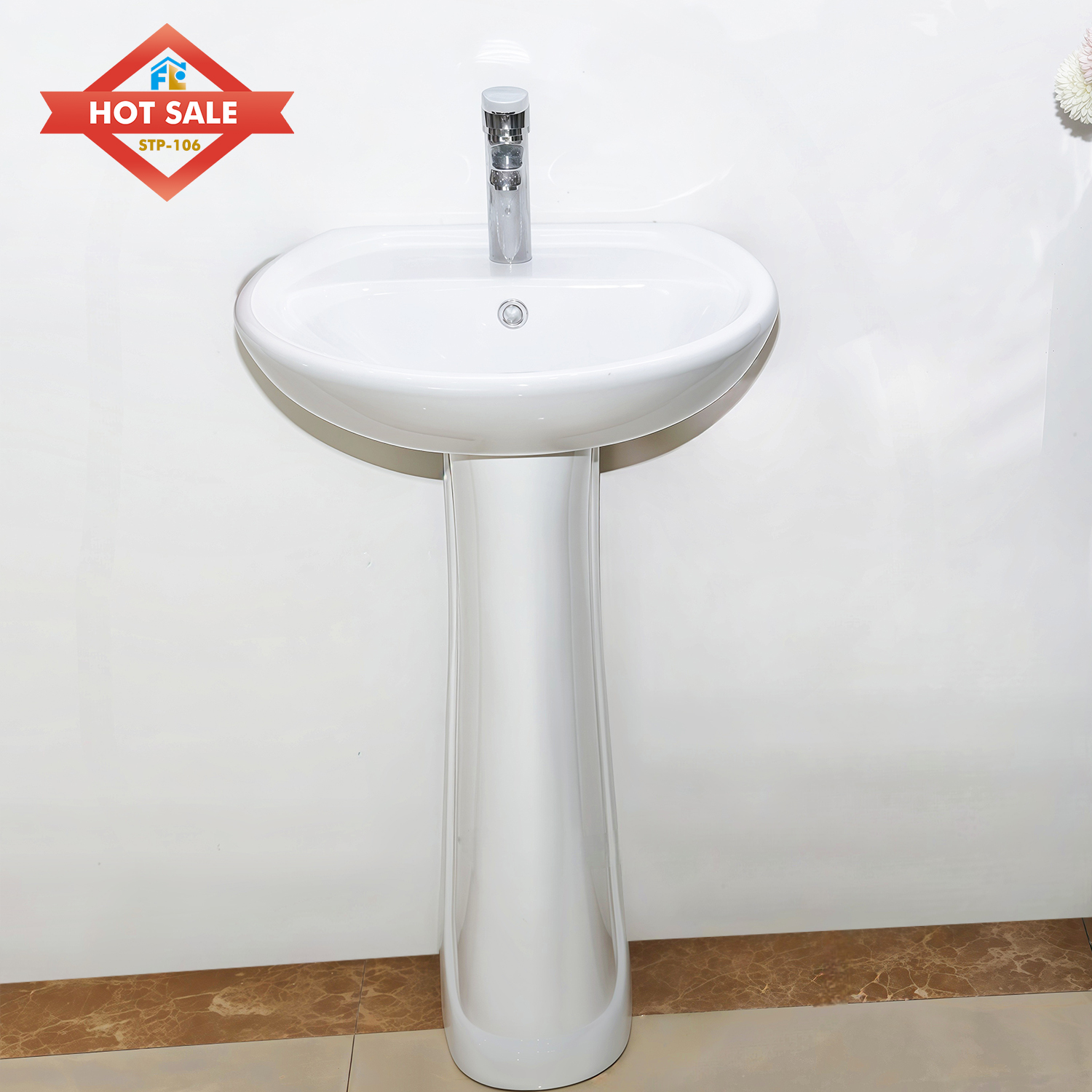 Fluor Modern Oval Porcelain Pedestal Basin-Easy to Clean for Bathroom & Hotel Use