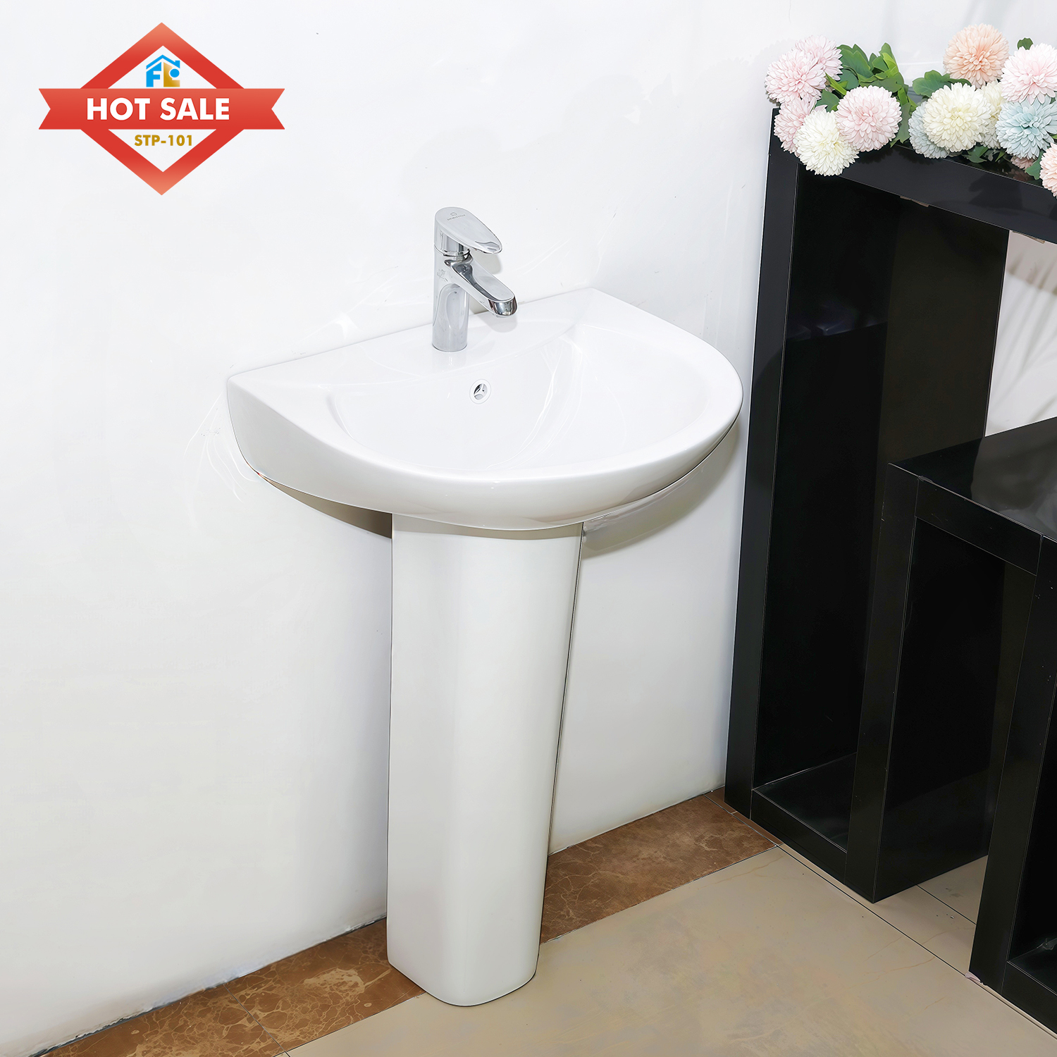 FLP-101 Wholesale Ceramic Floor-Standing Basin for Home Washroom Use Counter Top Wash Basin