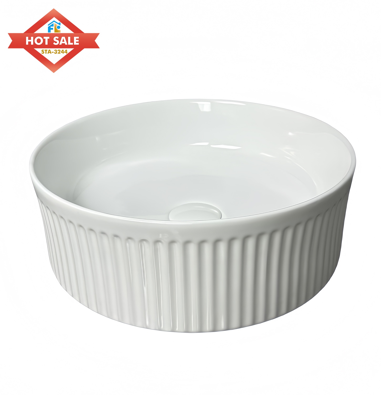 Modern Freestanding Solid Ceramic Round Hand Basin Hotel Washroom Bathroom Counter Top Easy to Clean Polished Finish Sink