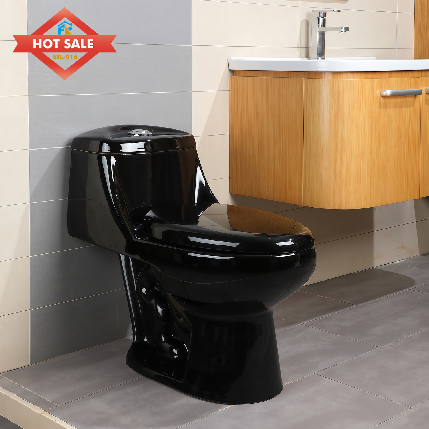 High-Quality  Black Color  S-Trap Toilet | Ceramic One-Piece Toilet for  Hotel & Bathroom