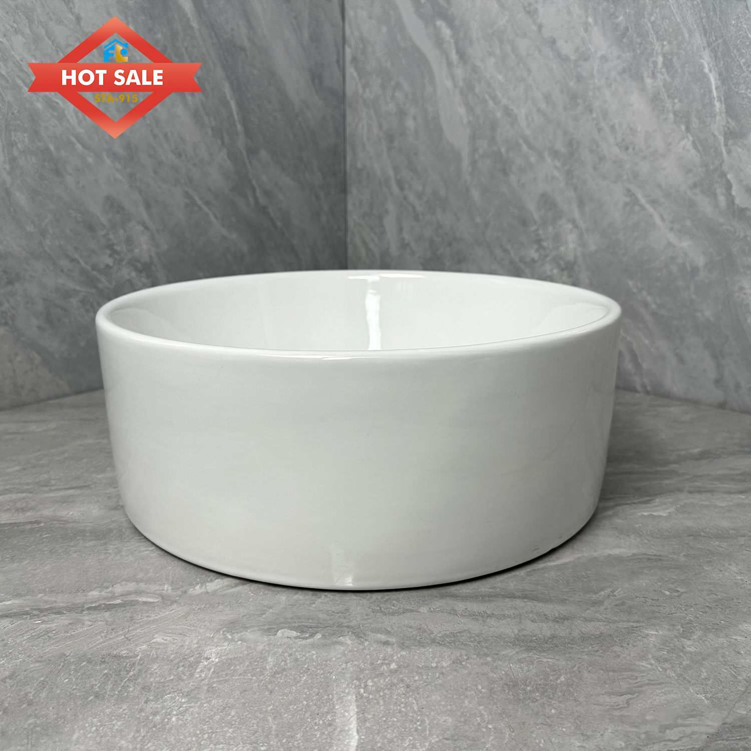 Modern Freestanding Solid Ceramic Round Hand Basin Hotel Washroom Bathroom Counter Top Easy to Clean Polished Finish Sink