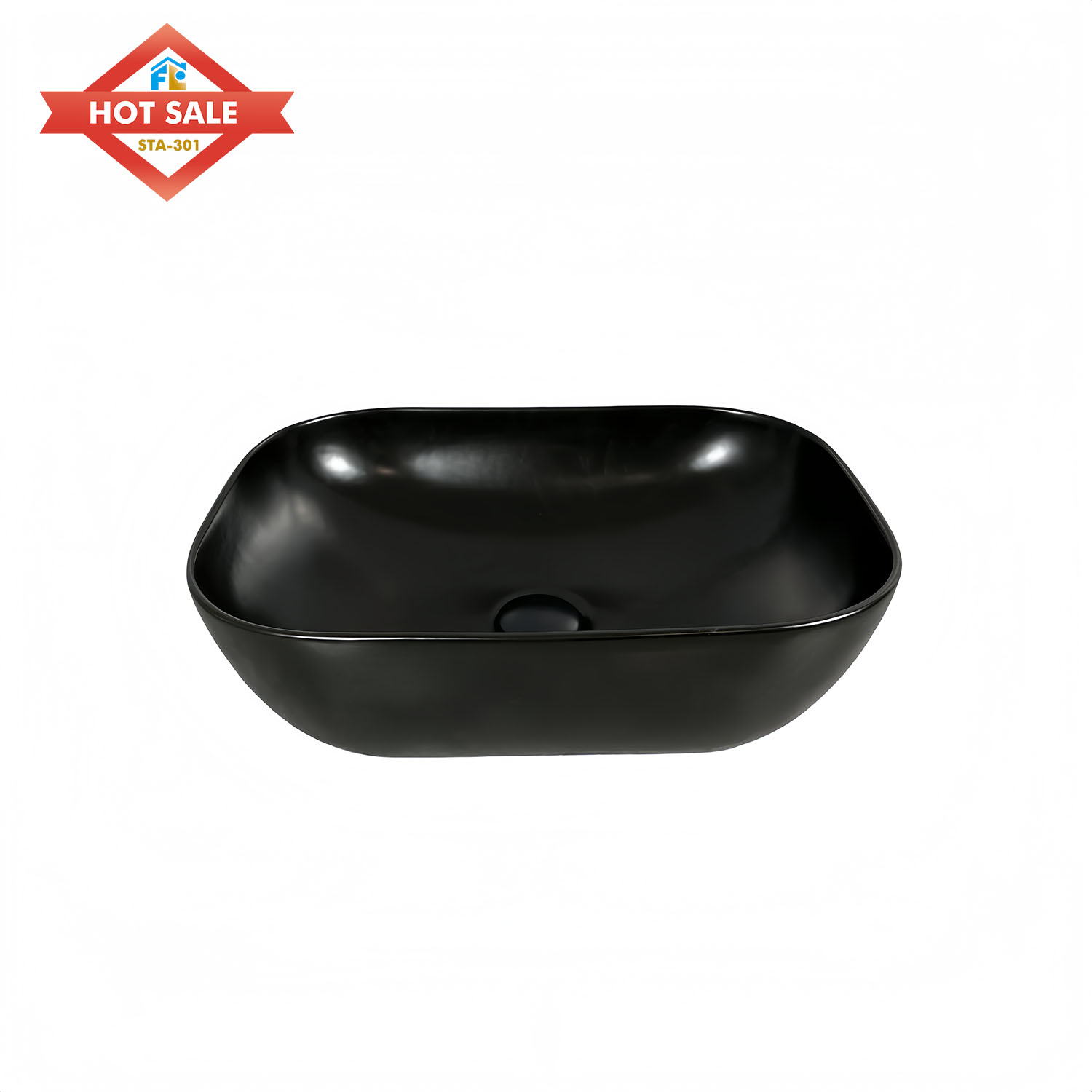 Modern Polished Black Ceramic Sink Basin Top Mount Easy Clean Smooth  for Washroom Hotels/Apartments/Villas