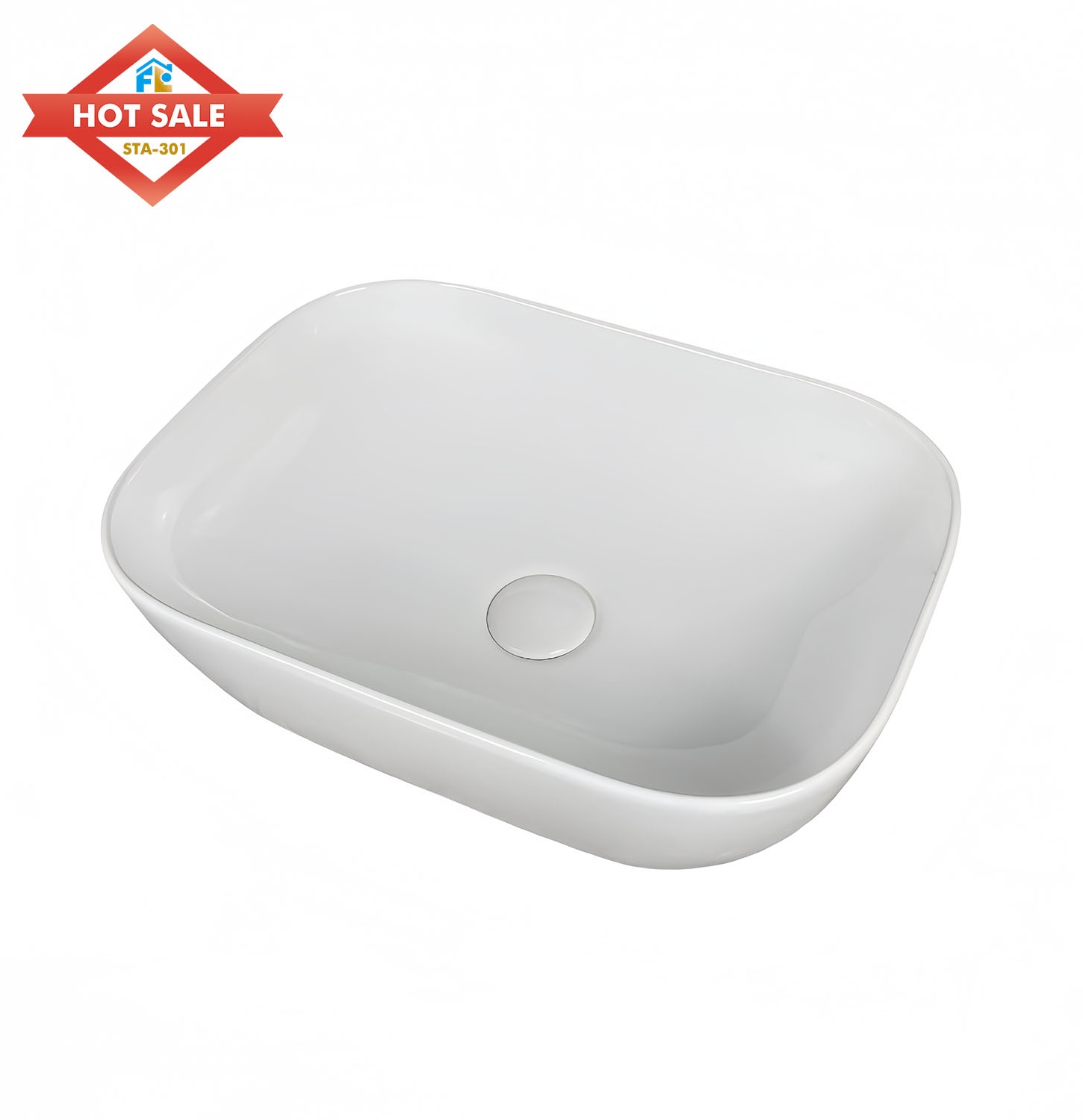 Modern Polished White Ceramic Sink Basin Top Mount Easy Clean Smooth 1 Year Warranty for Washroom Hotels/Apartments/Villas