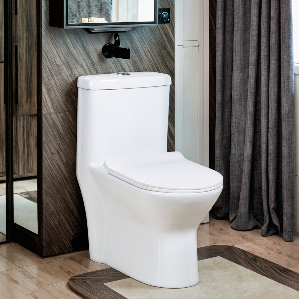 Modern White Color  Dual Flush One Piece Toilet  with  S-trap 300mm Toilets  for Hotel