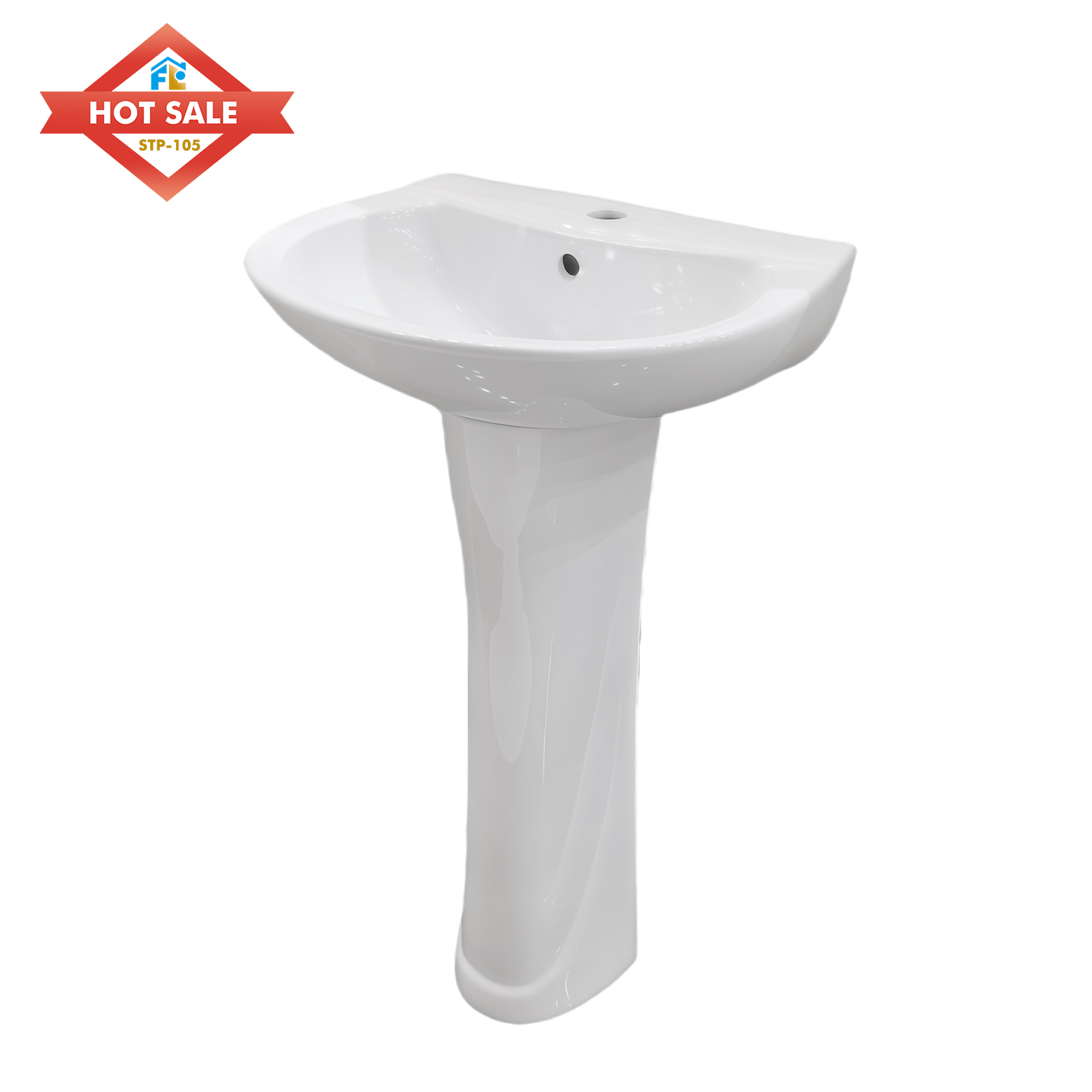 Fluor High Quality Modern Design Oval Pedestal Sink Porcelain Wash Basin for Hotel Bathroom