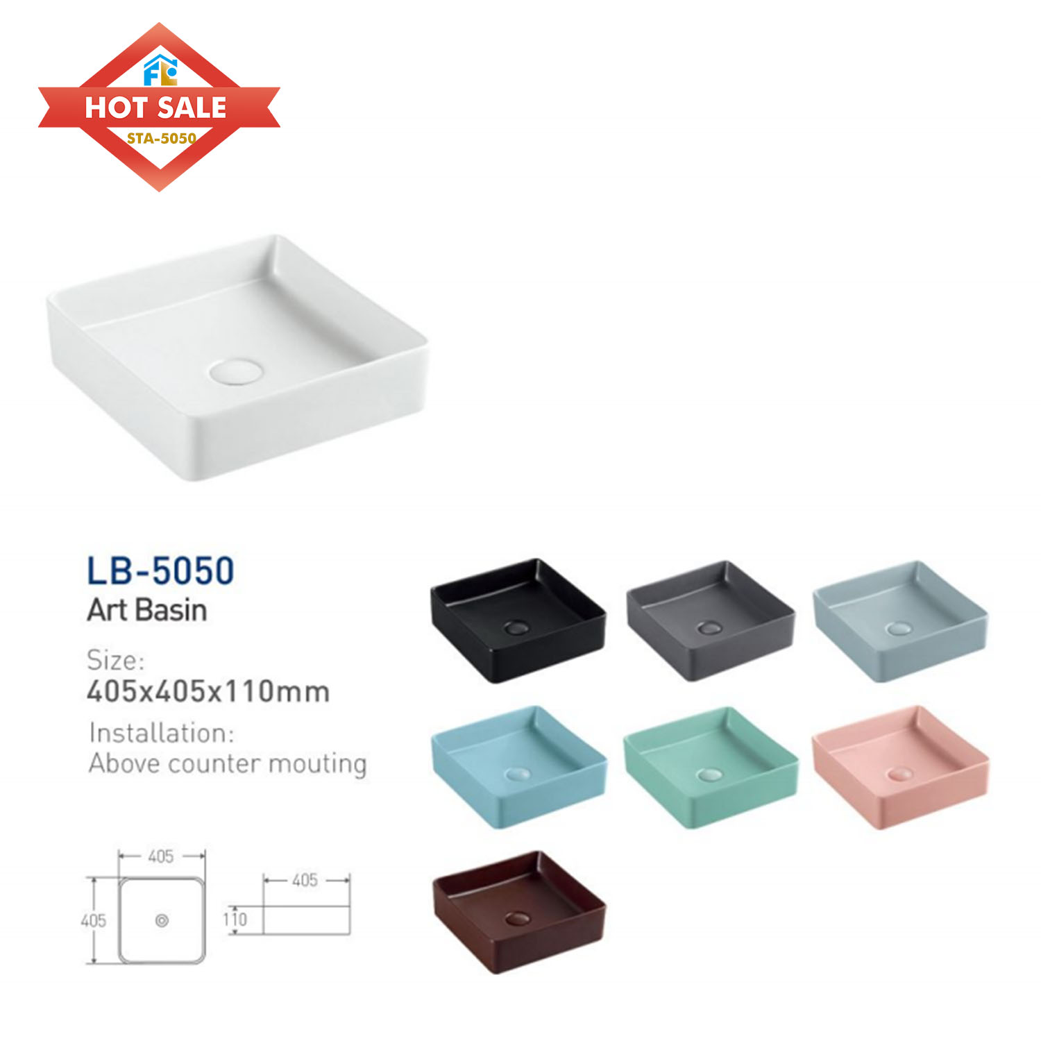 Factory Wholesale Luxury Modern Ceramic Square Basin Sinks Polished Finish Custom Top Mounted Hotel Use Easy Clean Bathroom