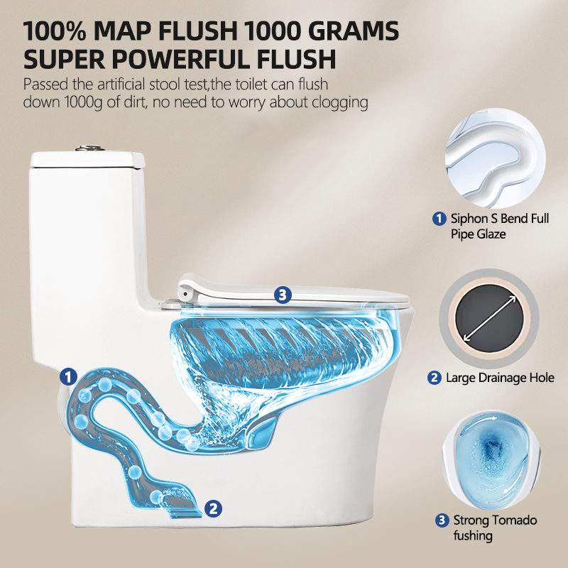 Modern Dual-Flush Elongated One-Piece Ceramic Toilet with S-Trap Drainage for Hotels and Villas