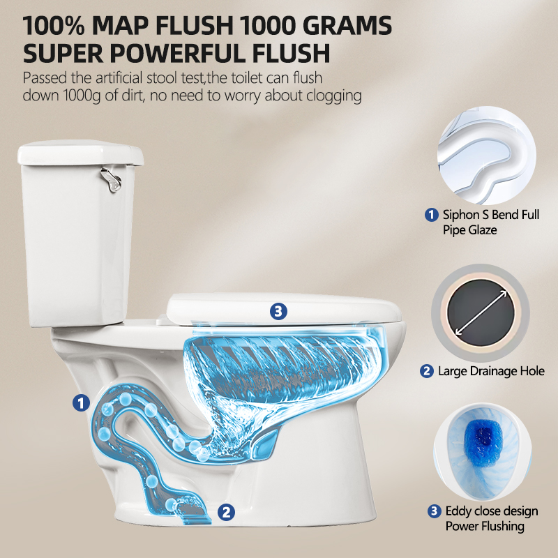 Sanitary Ware Wc  Inodoros S-Trap 300mm Round Two Piece Dual Flush Siphonic Toilet